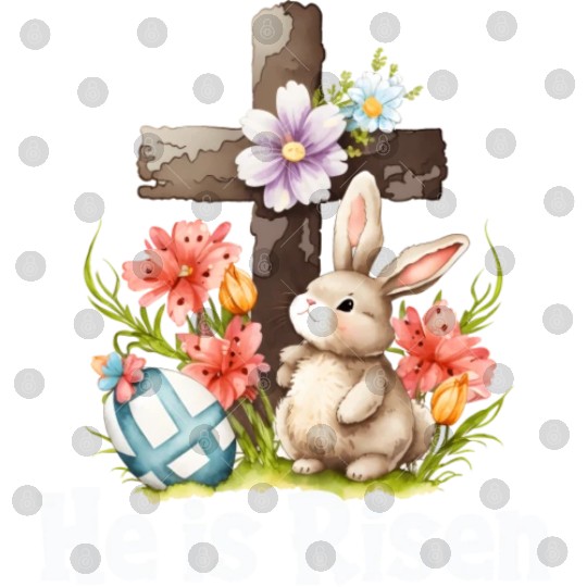 He Is Risen Cute Bunny Christianity Cross Digital Files