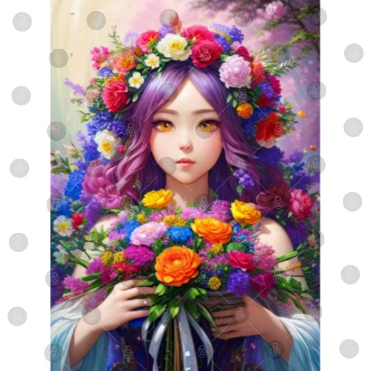 Spring Girl with a bouqet of flowers garland #4 Digital Files