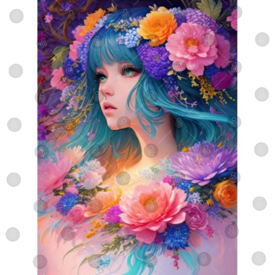 Spring Girl with a bouqet of flowers garland #6 Digital Files