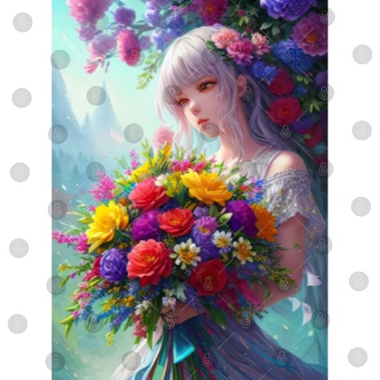 Spring Girl with a bouqet of flowers garland #2 Digital Files