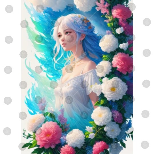 Spring Girl with a bouqet of flowers garland #22 Digital Files