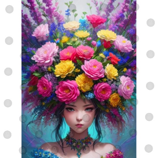 Spring Girl with a bouqet of flowers garland #24 Digital Files