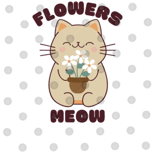 Kawaii cat and flowers, meow! Digital Files
