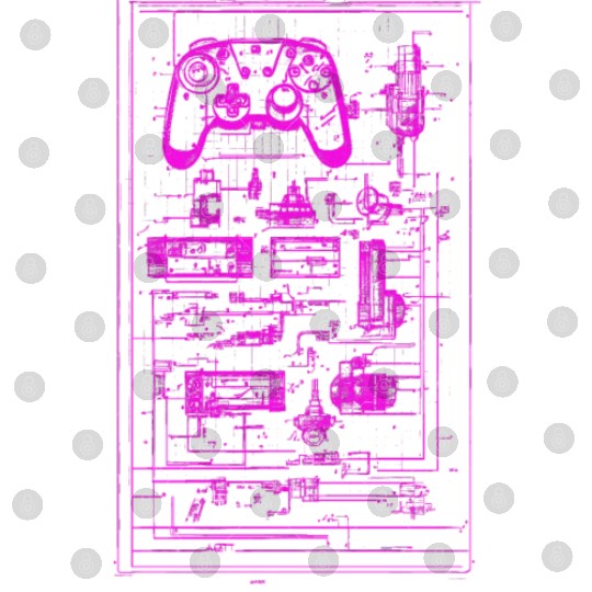 Neon Pink Video Game Controller Blueprint Digital Files