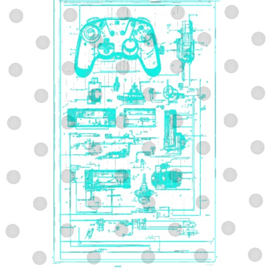 Neon Teal Video Game Controller Blueprint Digital Files