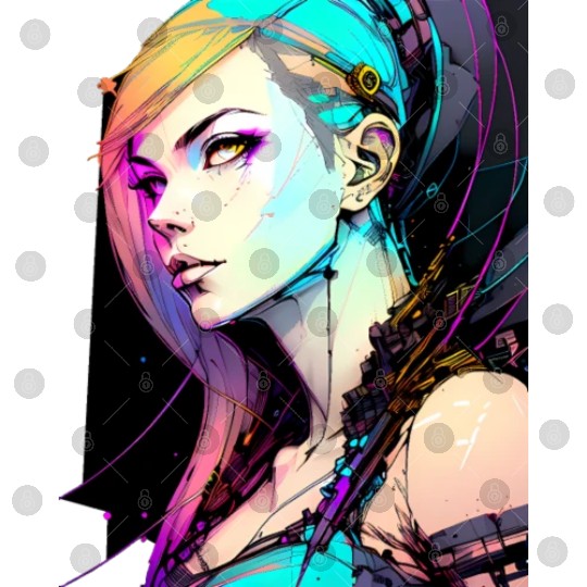 Neon Dreams A Cyberpunk Girl with Orange Teal Hair Digital Files
