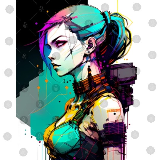 Bold and Beautiful Cyberpunk Girl with Teal Hair Digital Files