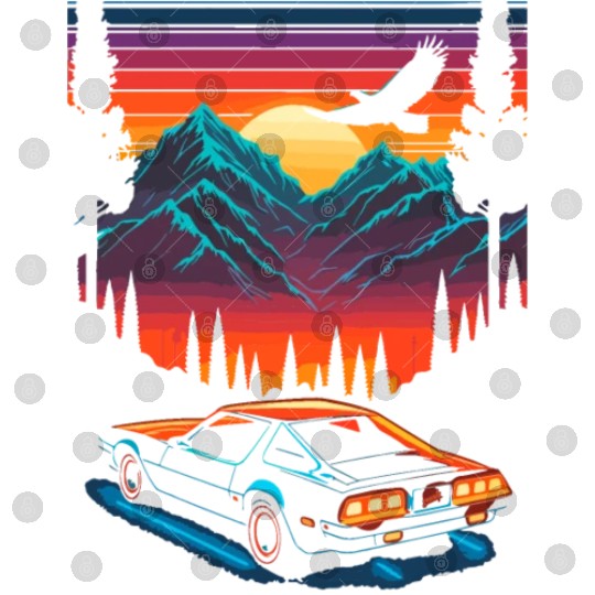 1980s Muscle Car and Retro Neon Mountain Sunset Digital Files