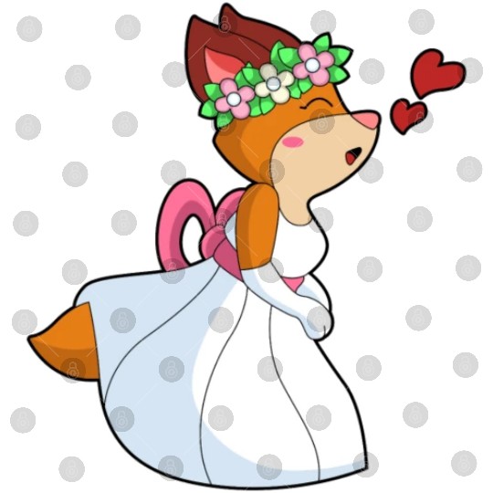 Fox As Bride With With Wedding Dress Flower Wreath Digital Files
