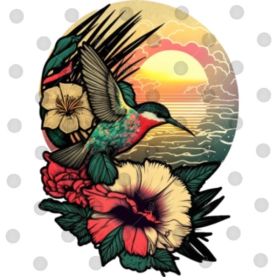 Hummingbird flies over hibiscus flower Tropical Digital Files