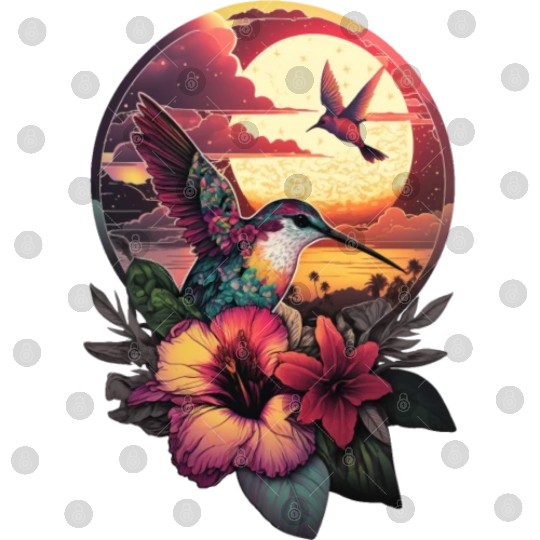 Hummingbird flies over hibiscus flower Tropical Digital Files