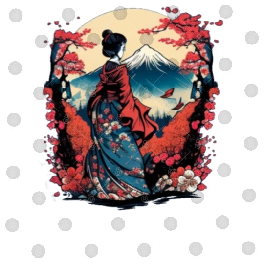 Mount Fuji Fujisan Fujiyama Floral Geisha Digital Files