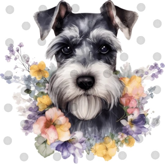 Schnauzer Dog Watercolor Floral Digital Files
