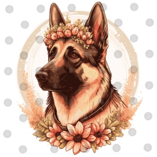 German Shepherd Flower Crown Dog Breed Floral Farm Digital Files