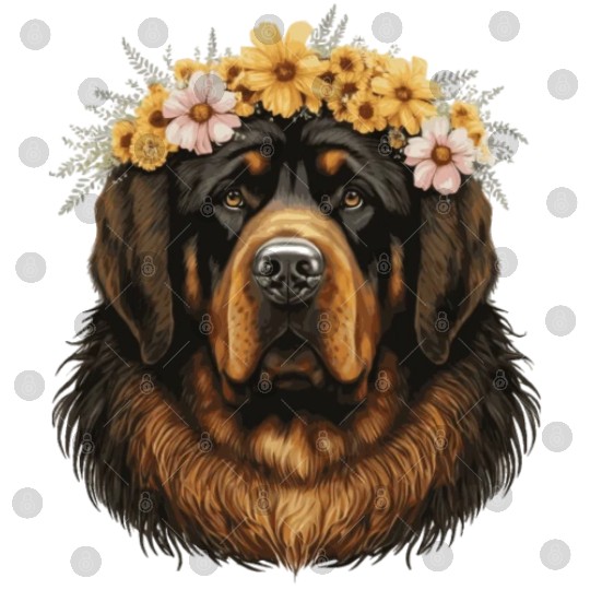 Tibetan Mastiff Flower Crown Floral Farm Animal Pe Digital Files