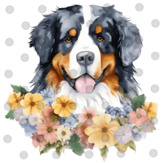 Bernese Mountain Dog Watercolor Floral Digital Files