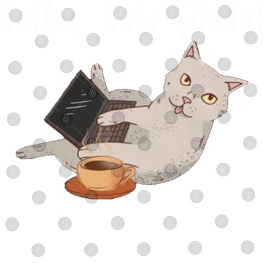 Coffee Cats and Code. Cat and Programming Digital Files