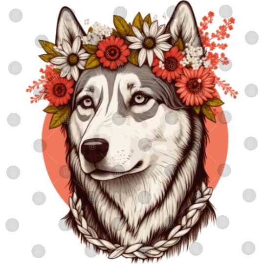 Cute Siberian Husky Flower Crown Pet Dog Breed Flo Digital Files