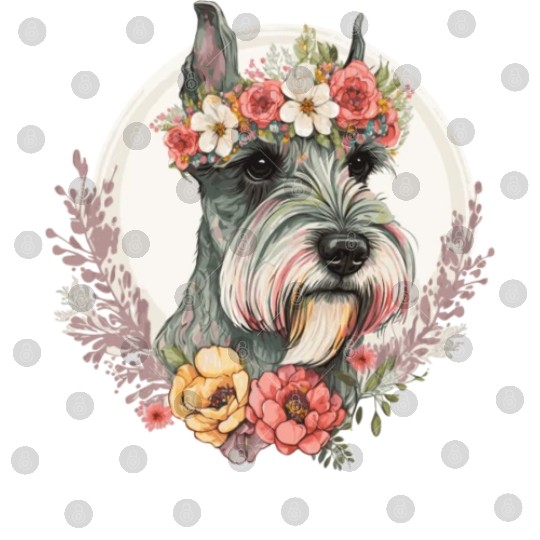 Cute Mini Schnauzer Flower Crown Pet Dog Breed Flo Digital Files