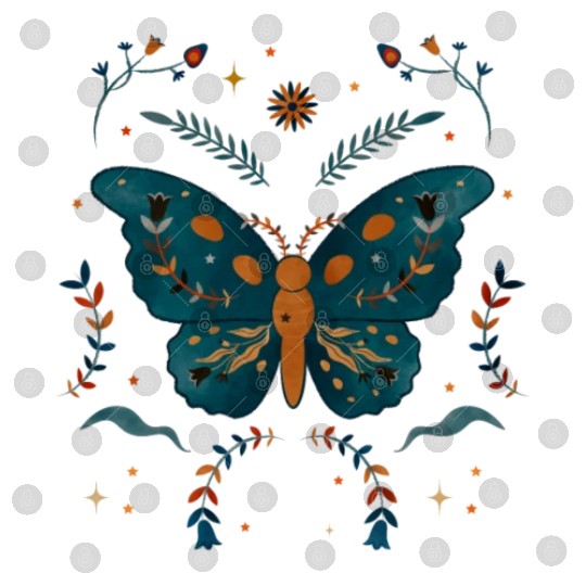 Butterfly Between Flowers Green & Orange design Digital Files