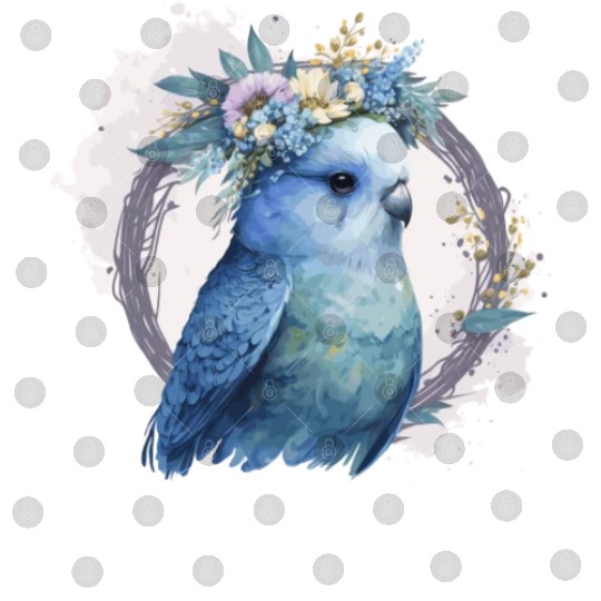 Cute Watercolor Parakeet Budgie Bird Flower Crown Digital Files