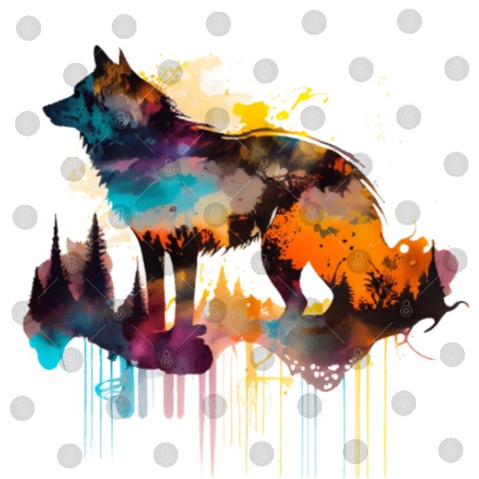 Mountain Wolf Multicolor Watercolor Portrait Digital Files