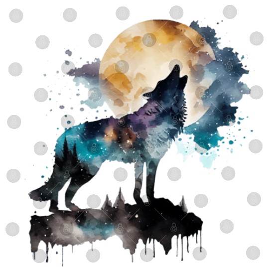 Mountain Wolf Multicolor Watercolor Portrait Digital Files