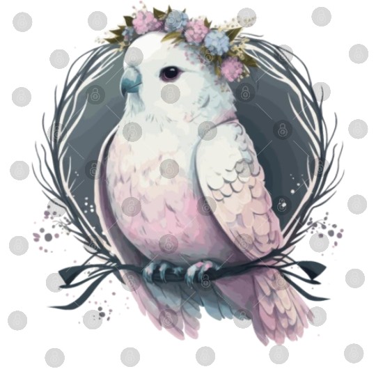 Artistic White Parakeet Budgie Bird Flower Crown P Digital Files