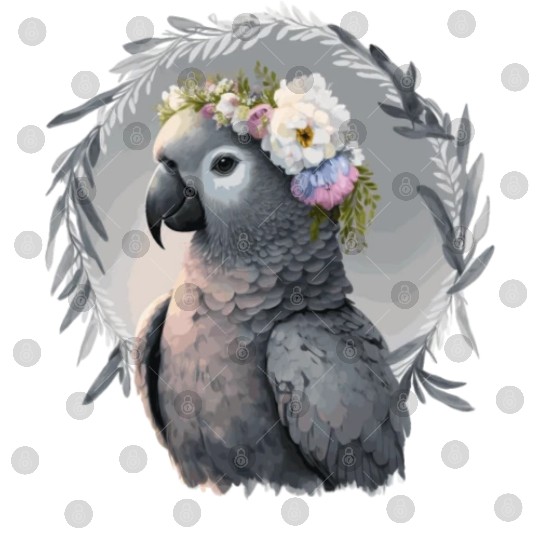Artistic African Gray Parrot Bird Flower Crown Pet Digital Files