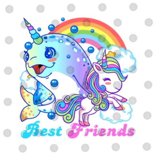 Cute Horned Narwhal And Unicorn Best Friends Digital Files