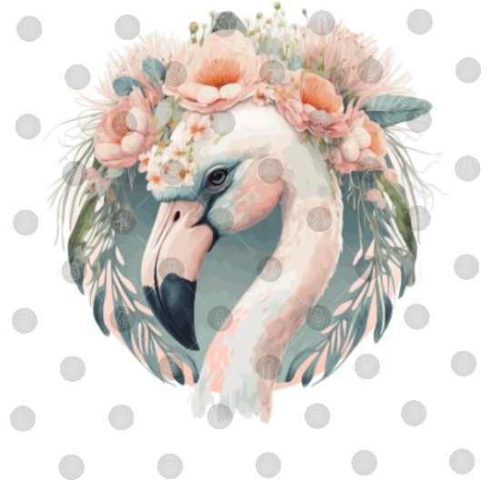 Cute White Flamingo Exotic Bird Flower Crown Tropi Digital Files