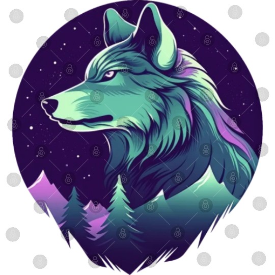 Starry Night Wolf With Northern Light Colors Digital Files