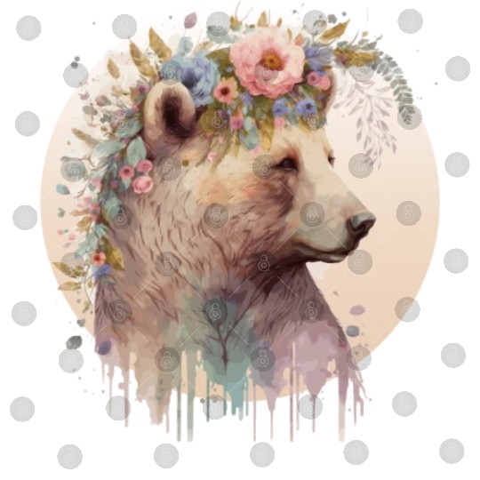 Brown Bear Watercolor Grizzly Bear Flower Crown Wi Digital Files