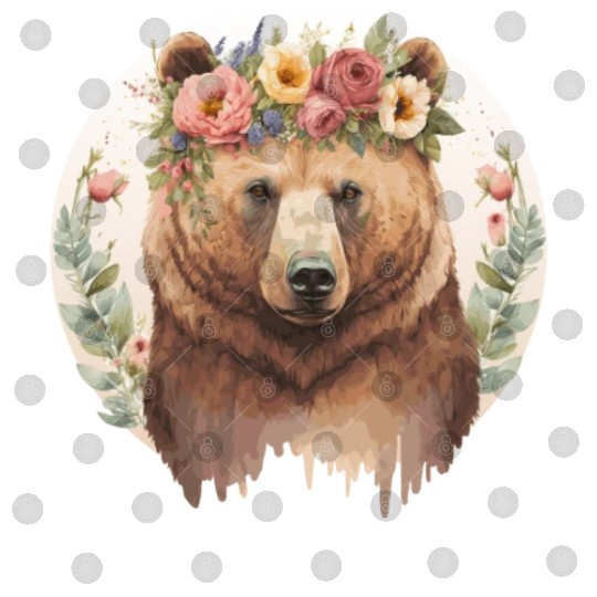 Cute Brown Bear Grizzly Flower Crown Animal Lovers Digital Files