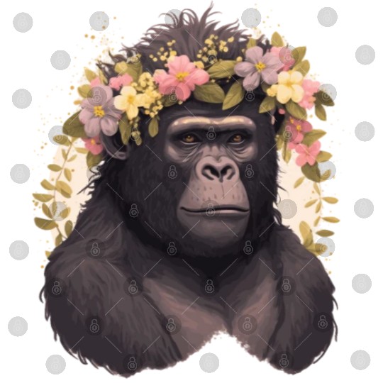 Watercolor Gorilla Flower Crown Africa Safari Anim Digital Files