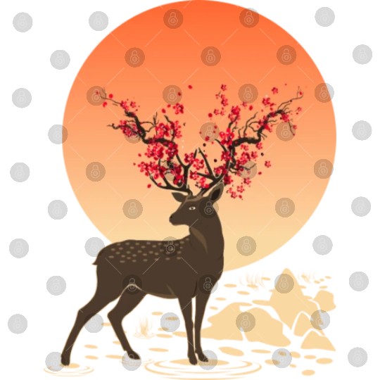 Sakura Deer Spirit Sika Deer Spirit Oriental Digital Files