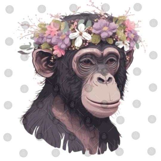 Cute Chimp Chimpanzee Flower Crown Floral Ape Monk Digital Files