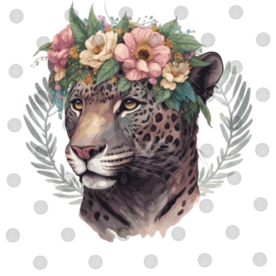 Watercolor Jaguar Flower Crown Wild Cat Lover Digital Files