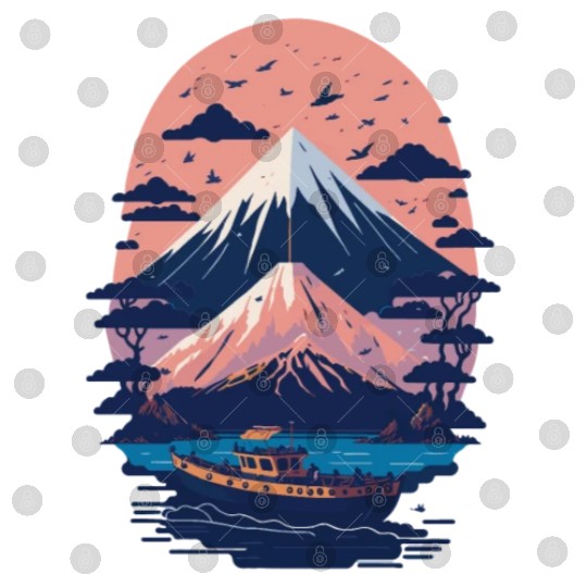 Serene Mount Fuji Sunset Peaceful River Scenery Digital Files