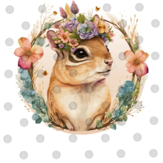 Cute Watercolor Chipmunk Flower Crown Floral Roden Digital Files