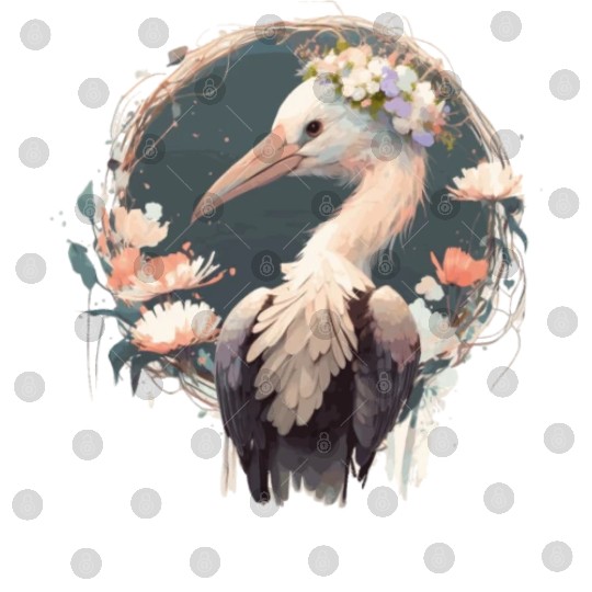 Cute Stork Bird Flower Crown Floral Birds Digital Files