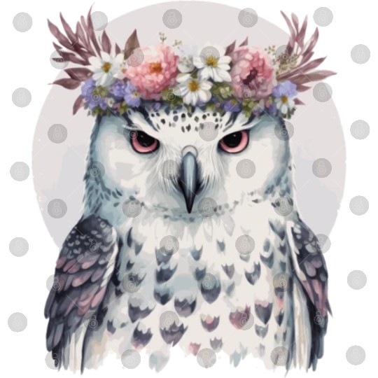 White Snow Owl Bird Flower Crown Floral Birds Digital Files
