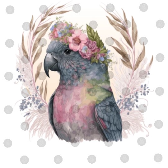 Watercolor Pionus Parrot Bird Flower Crown Pet Bir Digital Files