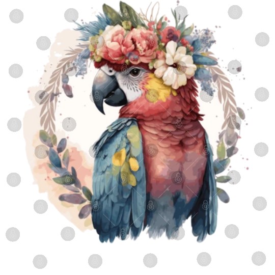 Watercolor Parrot Macaw Bird Flower Crown Pet Bird Digital Files