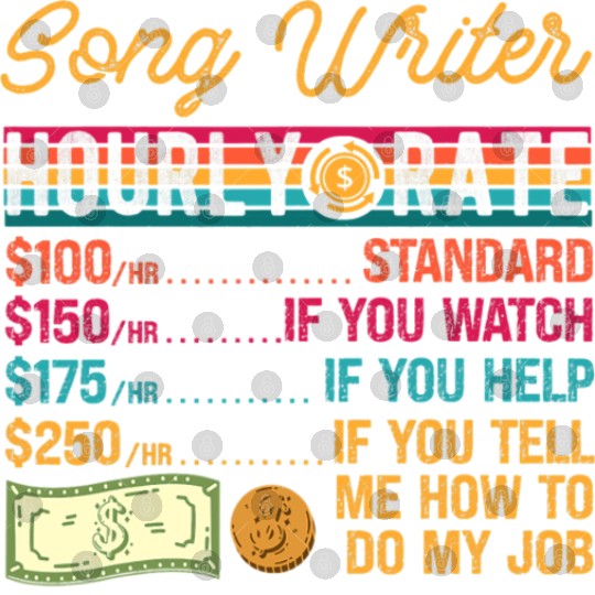 Funny Vintage Song Writer Hourly Rate Job Title Digital Files
