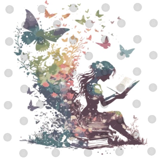 Watercolor Butterfly Fairy Read Book Library Fanta Digital Files