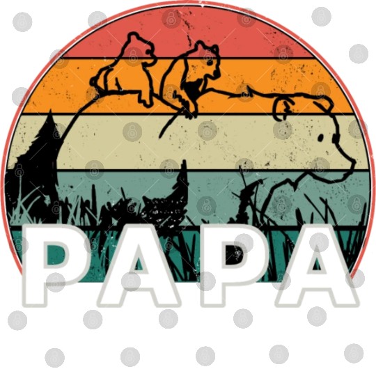 Papa Bear With Cubs Retro Grizzly Bear Forest Tree Digital Files