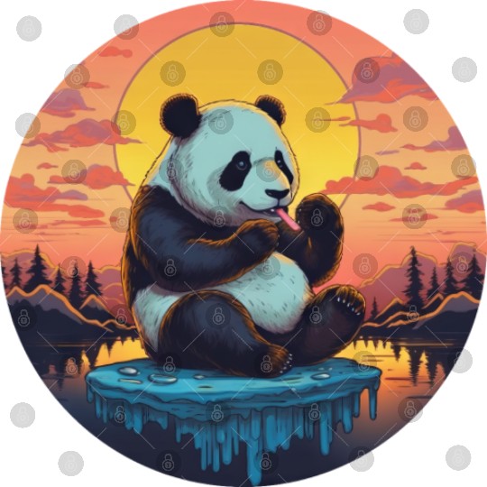 Cute Panda on Ice Floe with Sweets - Sunset Digital Files