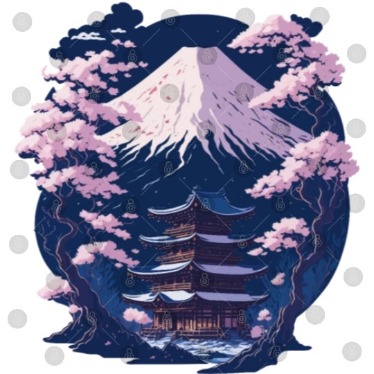 Mount Fuji and a Temple With Cherry Blossoms Digital Files