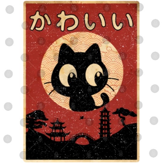 Vintage Kawaii Cat Japanese Black Anime Digital Files